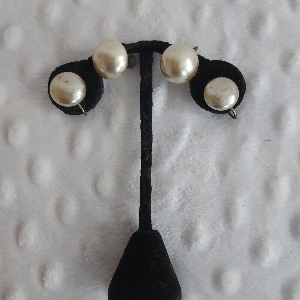 Vintage Sterling Silver Champagne Pearl Earrings Screw back Clip On Lot Of 2 Pr